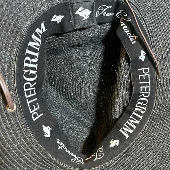 Peter Grimm Resort Wide Brim Floppy Hat Leather Cord UPF Black Brown One Size - Picture 8 of 11